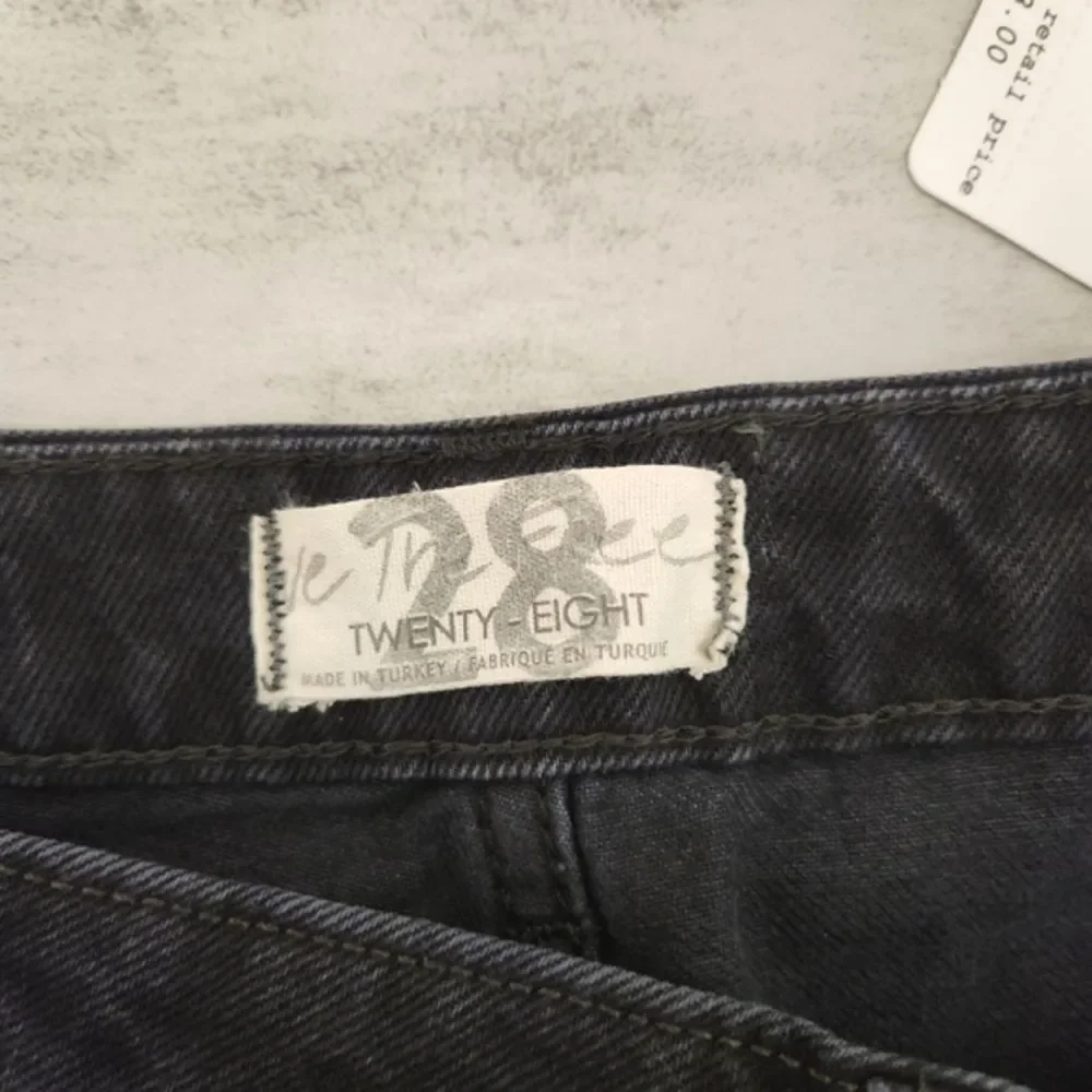 Free People Dakota Straight Leg Destructed Hem High Rise Pitch Black Denim Jeans - Picture 5 of 11